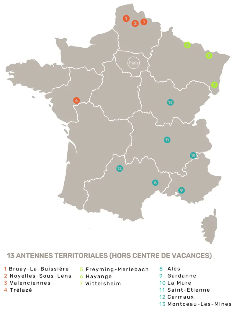 Carte des implantations territoriales de l'ANGDM